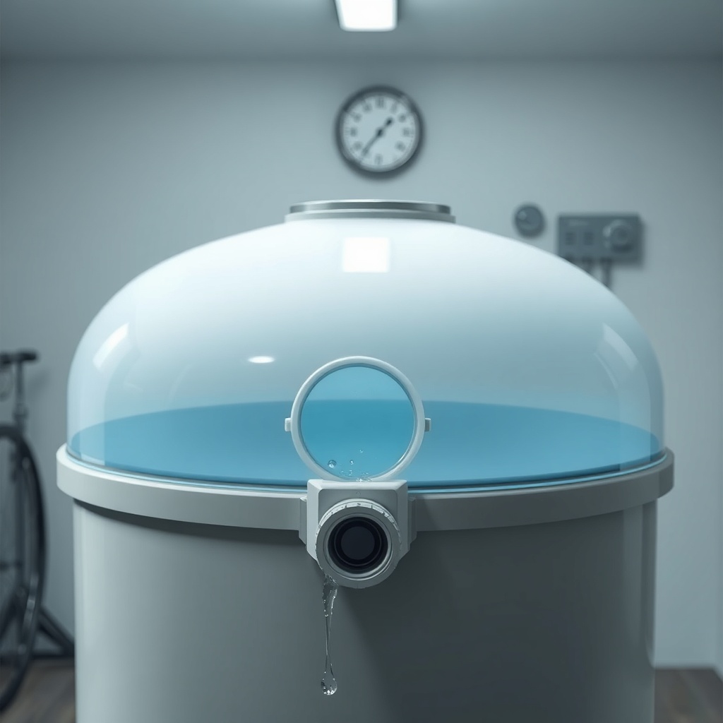 Photorealistic image of HavaBasin air tank with drainage valve open