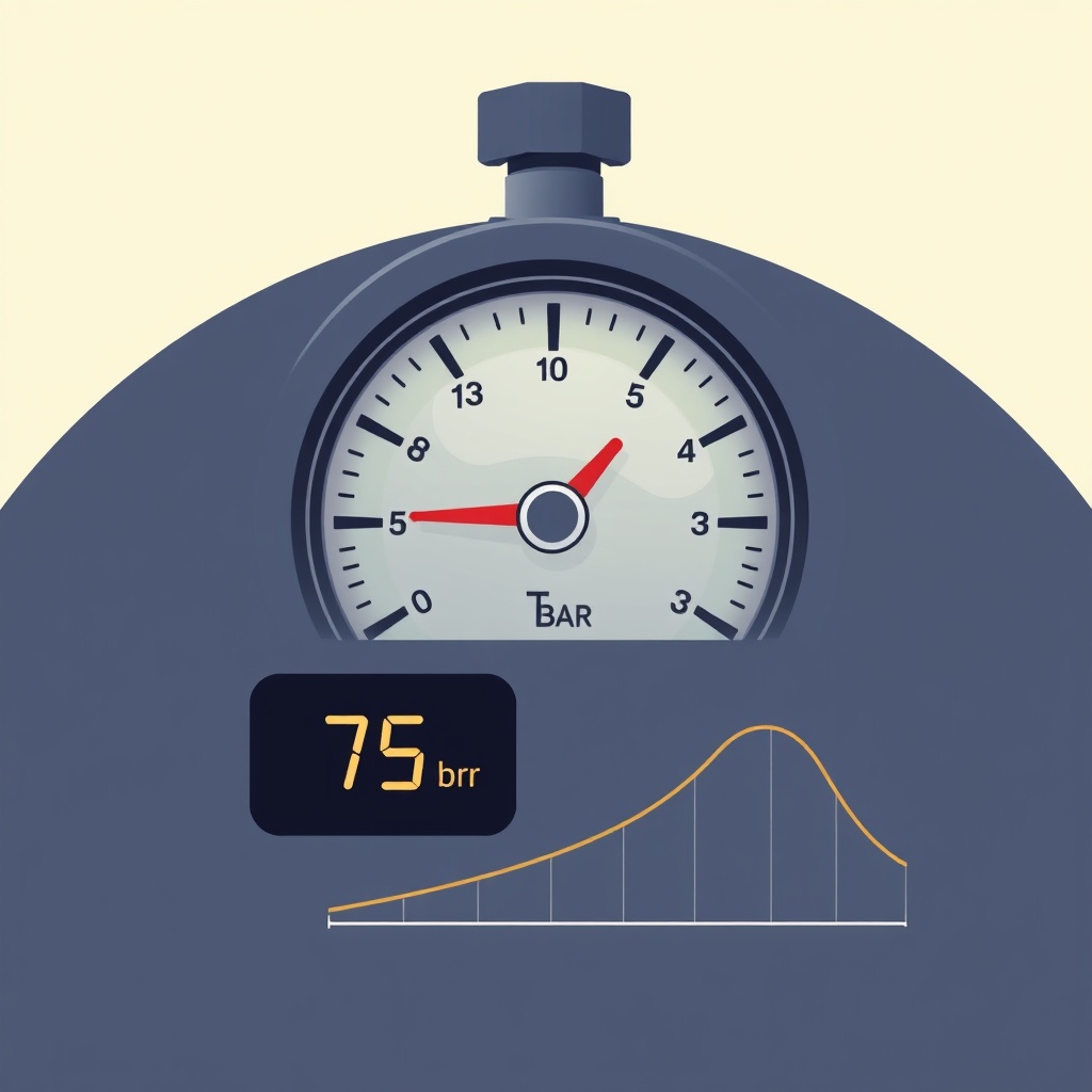 A simple illustration showing a pressure gauge with needle pointing to the green zone